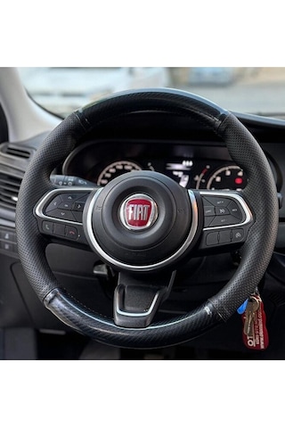 Fiat Egea Cros Ve 2024 Araca Özel Dikmeli Direksiyon Kılıfı Noktalı-microfiber Carbon Siyah