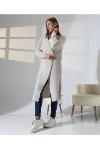 Redmina Fashion Yumuşak Dokulu Uzun Hırka Taş