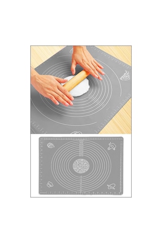 Gri Silikon Hamur Açma Matı Büyük Boy 50x40