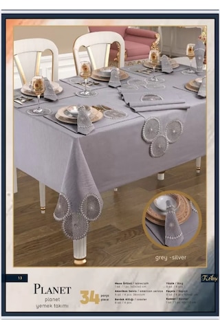 Cekihome Planet Amerikan Servisli Gri-silver 8 Kişilik 34 Parça Modern Masa Takımı