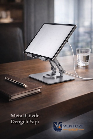 360 Dönebilir Yükseltilmiş Metal Tablet Standı Profesyonel Alüminyum Masaüstü Tutucu