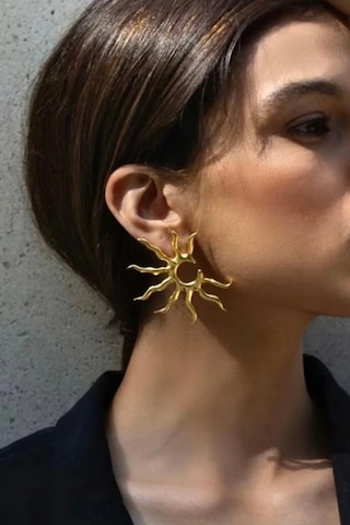 Güneş Figürlü Gold Renk Küpe Gold