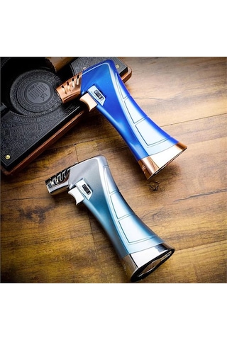 Lubinski New Design Çok Fonksiyonlu Tek Torch Büyük Masa Tipi Puro Çakmağı Blue Ice Lb-120