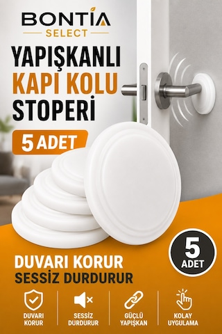 Yapışkanlı Kapı Kolu Stoperi 5 Adet Beyaz Silikon Duvar Koruyucu Tampon Darbe Emici Kapı Stopu