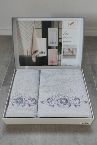 2'li Nakışlı & Bambu Banyo Havlu Seti - Çiçek Nakışlı Gri