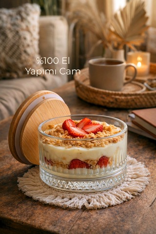 El Yapımı Cam, 6'lı Set Yuvarlak, Kahvaltılık Ve Çerezlik Bambu