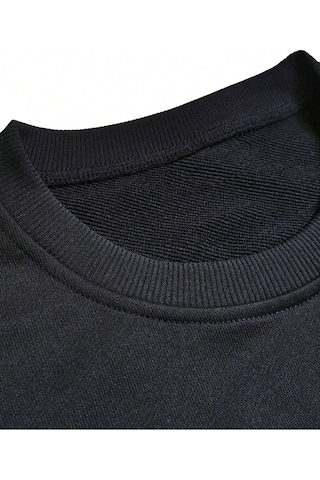 Paris-dikey-çift-çizgi-baskılı Bisiklet Yaka Siyah Swetshirt - Oversize Unisex Kalın Kışlık Siyah