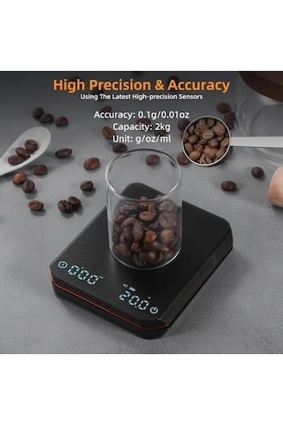 Motion003 Dijital Mutfak Tartısı Siyah Cn-668 2000g 0.1g Hassasiyet Zamanlayıcı 4 Ağırlık Birimi Dokunmatik Abs Malzeme Kahve Çekirdekleri İçin Siyah