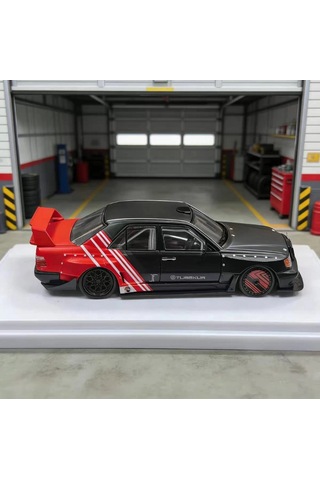 Rhino Model 1/64 Mercedes Benz 190e W124 Black Red Stripe