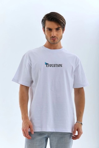 Vexor Erkek Kısa Kol Yazlık Tişört Bisiklet Yaka Kelebek Baskılı T-shirt - Beyaz 444349