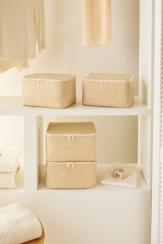 Home Wave 4'lü Küçük Boy Bej Pötikare Hurç Set 30 x 22 x 18 cm