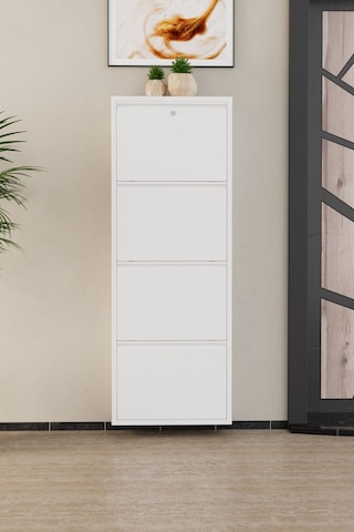 Kilitli 4 Kapaklı Metal Ayakkabılık Beyaz Beyaz