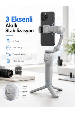 Profesyonel Telefon Gimbal Stabilizer 3 Eksen Sabitleme Çoklu Çekim Modları Uzun Pil Ömürlü Taşınabilir Tasarım Diğer
