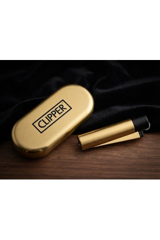 Clipper Gold Black Gaz Doldurulabilir Metal Çakmak Ve Özel Logolu Metal Kutulu Set Gold - Siyah