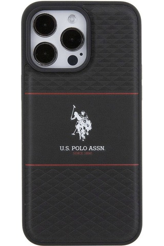 Apple Uyumlu iPhone 15 Pro Max Kılıf U.s. Polo Assn. Lisanslı Deri Şeritli Logo Dizayn Kapak Siyah