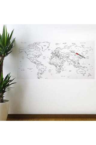 Stickerı 110 X 56 Cm Yazılabilir Dünya Haritası Manyetik Duvar