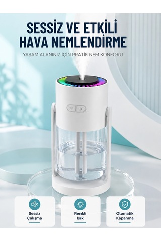 Mey İthalat Hava Nemlendirici Led Işıklı Sessiz Çalışan Otomatik Kapanmalı Masaüstü Nemlendirme Cih