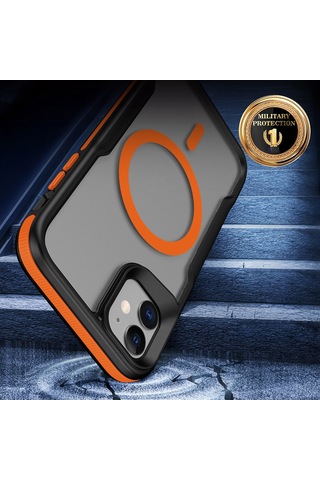 Apple Uyumlu iPhone 11 Kılıf M-safe Şarj Özellikli Renkli Kenar Airbag Şeritli Lamer Kılıf Turuncu