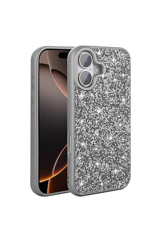 Zore Apple iPhone Uyumlu 16 Kılıf Parlak Taşlı Tasarım Omsy Pırlanta Kapak - Gold