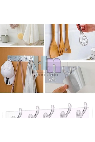 Şeffaf Duvar Askısı - 6'li İz Bırakmayan Güçlü Yapışkanlı Banyo V