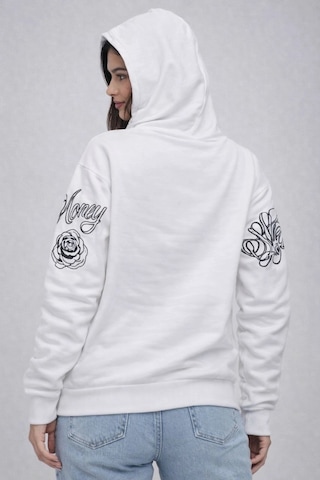 Primemagazam Kadın 3 İplik Pamuklu Kapüşonlu Baskılı Sweatshirt Hoodie - Beyaz Çeşitli