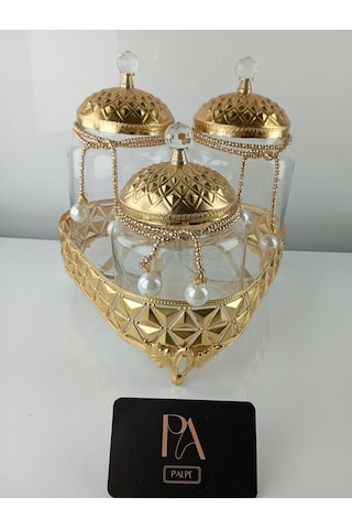 Çay Kahve Şekerlik Kavanoz Sunumluk Söz Nişan Kız İsteme Çikolatalık Dekoratif Obje Biblo Süs Eşya Üçgen Gold