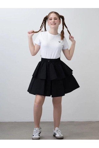 Zekids Kız Çocuk Pamuklu Fiyonk İşlemeli Tshirt-15789 Ekru