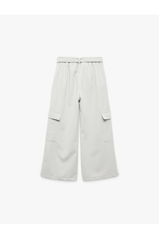 Koton Kemer Detaylı Kapaklı Cepli Geniş Paça Kargo Pantolon Gri 5skg40121aw Gri