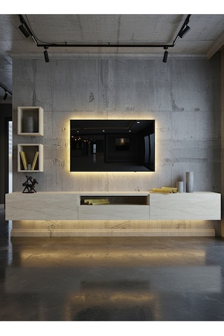 Resital Duvara Monte Ledli 270 Cm Tv Ünitesi Duvar Raflı - Ll6028 Traverten Resital Duvara Monte Ledli 270 Cm Tv Ünitesi Duvar Raflı - Ll6028 Traverten