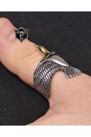 Gümüş Erkek Yüzük Kartalı Figürlü Zihgir (527796355)