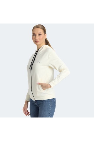 Slazenger KINET Kadın Fermuarlı Kapüşonlu Cepli Ekru Sweatshirt