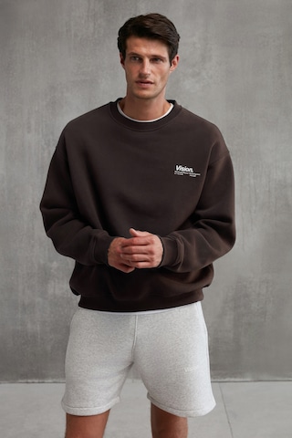 Grimelange Ernest Erkek Organik Pamuklu Yumuşacık Baskı Detaylı Bisiklet Yaka İçi Polarlı Kahverengi Sweatshirt