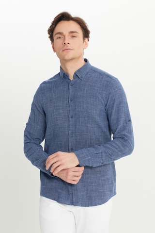 AC&Co / Altınyıldız Classics Erkek Lacı %100 Pamuk Flamlı Slim Fit Dar Kesim Düğmeli Yaka Armürlü Gömlek Lacı