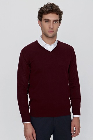 Morven Basic Dinamik Fit Rahat Kesim V Yaka Triko Kazak 99kc017004752 Koyu Bordo