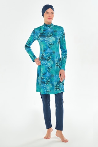 Likralı Tam Kapalı Tesettür Mayo Desenli 3102 Açık Lacivert Açık Lacivert