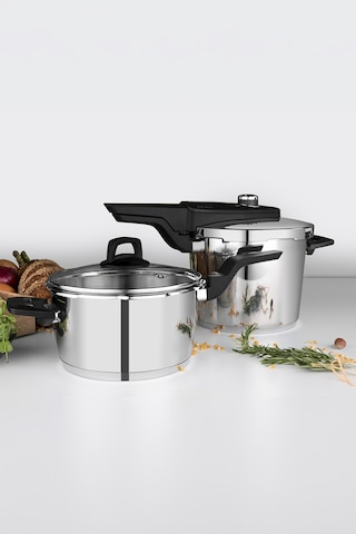 Easy Quick Kanka Çelik Düdüklü Tencere Seti - 4+6 Litre Metalik