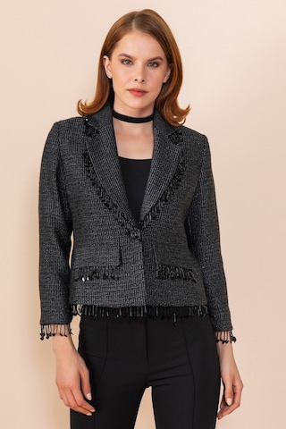 Serpil Exclusive Kadın Püskül Detaylı Kısa Blazer Ceket Siyah