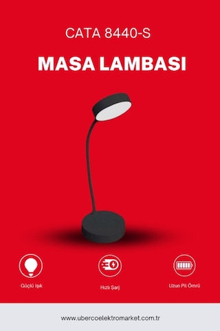 Cata Ct-8440 Berlin Dokunmatik Şarjlı Masa Lambası Dimlenebilir Işık Siyah Renk