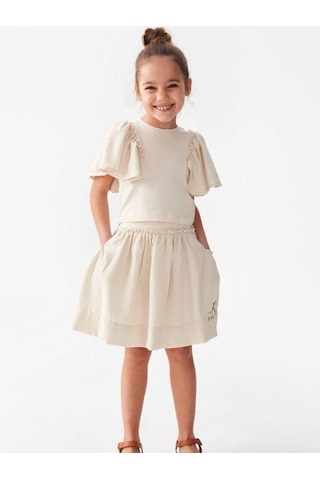 Kız Çocuk Cep Detaylı Etek-14099 Krem