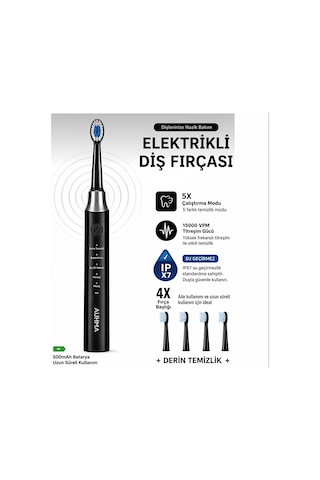 Amf13 Siyah Şarjlı Elektrikli Diş Fırçası 5 Modlu Ipx7 Su Geçirmez 4 Yedek Başlıklı Set