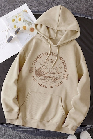 Unisex Come To The Woods Baskılı Oversize Sweatshirt Siyah