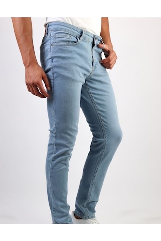 Erkek Taşlamalı Slim Fit Likralı Açık Mavi Kot Jean Pantolon Hlthe001956-A