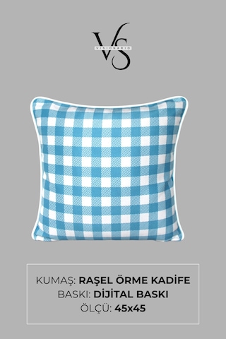 Kırlent Kılıfı Desenli 45x45 Raşel Örme Kadife Çift Taraflı Dijital Baskı Beyaz Biyeli Çok Renkli