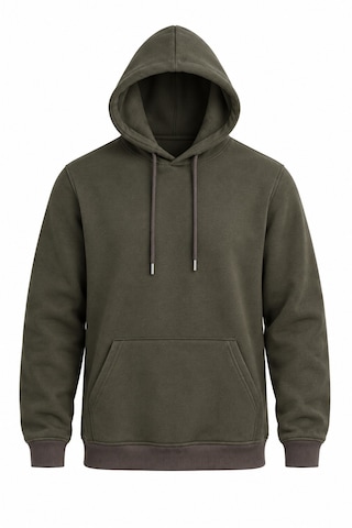 Coal City Erkek Haki 3 İplik Şardonlu Oversize Kapüşonlu Sweatshirt Yumuşak Dokulu
