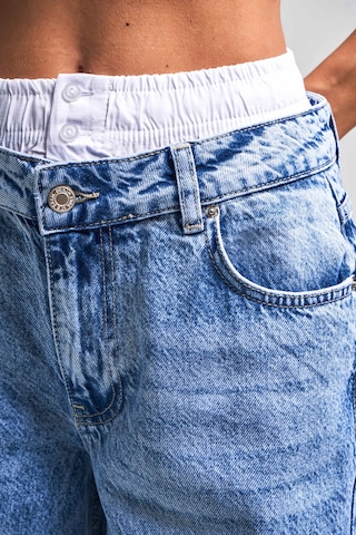 it's basic Kadın Mavi Kot Rengi 4s5-4 Boxer Detaylı Palazzo Fit %100 Koton Denim Jean Mavi 4s5-4
