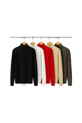 5 Li Paket Kadın Basic Tam Balıkçı Yaka Kazak Çok Renkli-6