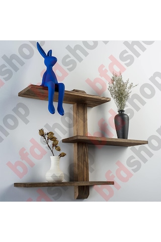 Bfdshop Dekoratif Modüler 3lü Masif Duvar Rafı Ceviz