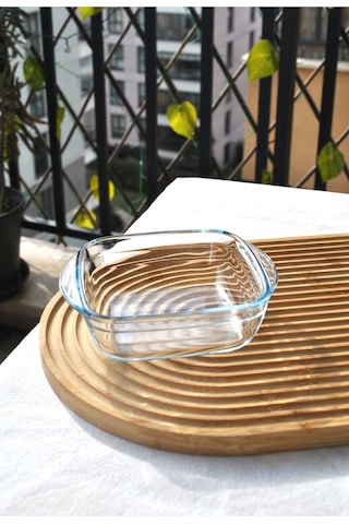 1 Adet Cam Fırın Kasesi Borline Meze Tabağı Kare Kase 14x4 Cm Şeffaf