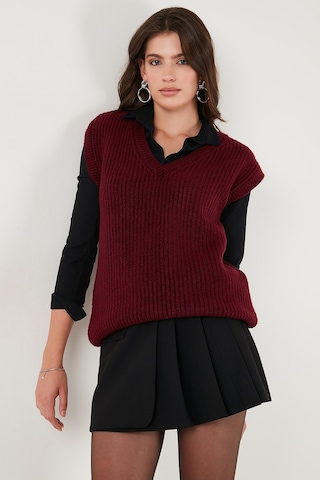 Lela V Yaka Örme Triko Bayan Süveter 4616105Y Bordo