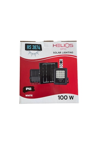Helios 100w Led Solar Projektör Monokristal Panel Ip67 Uzaktan Kumandalı